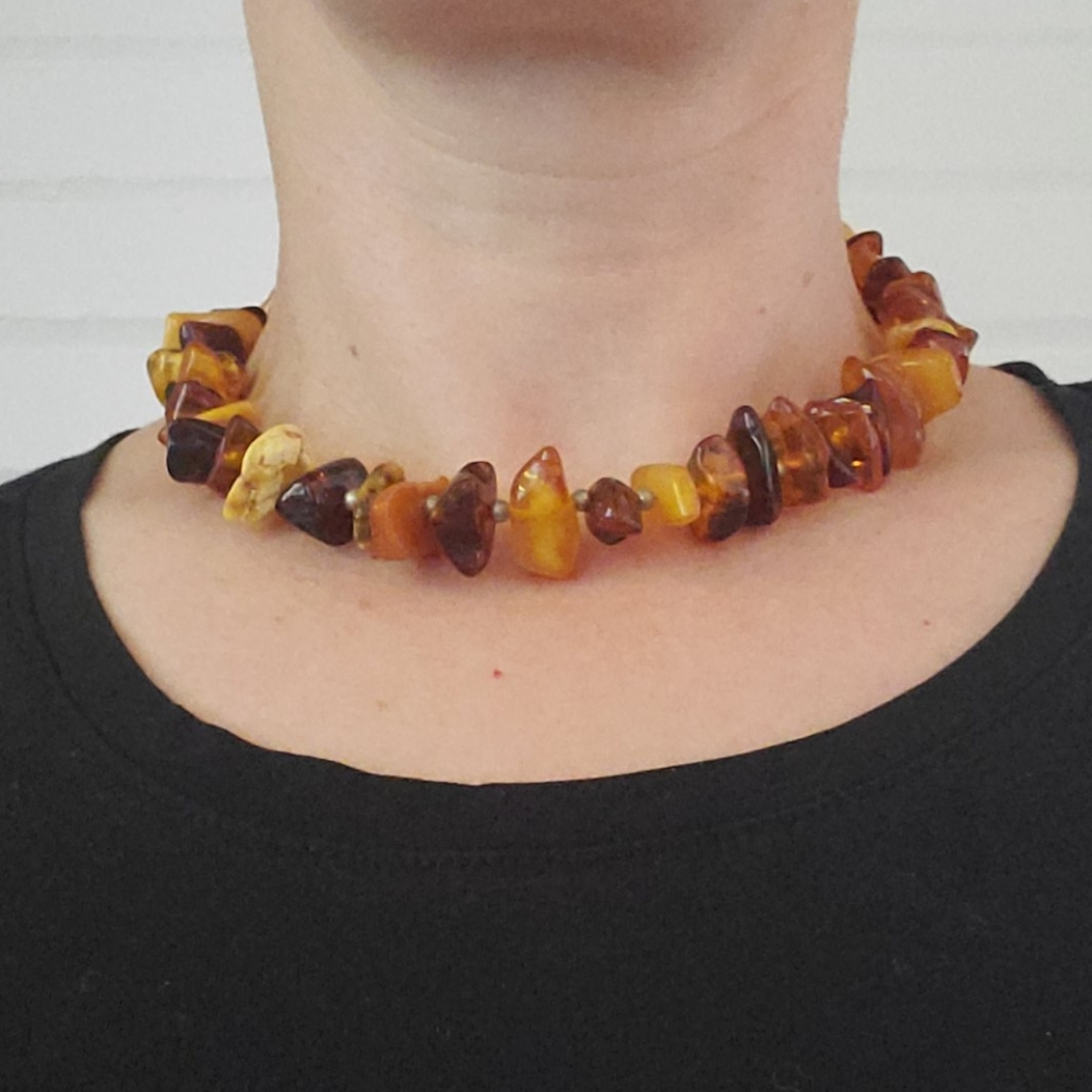 Stunning real amber and sterling choker necklace